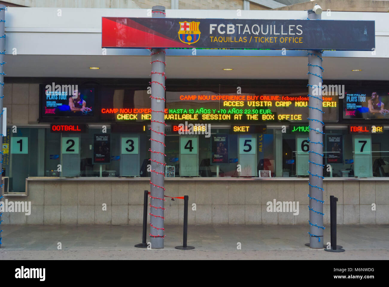 Box office, biglietteria, per diversi sport, Camp Nou, Barcellona, in Catalogna, Spagna Foto Stock