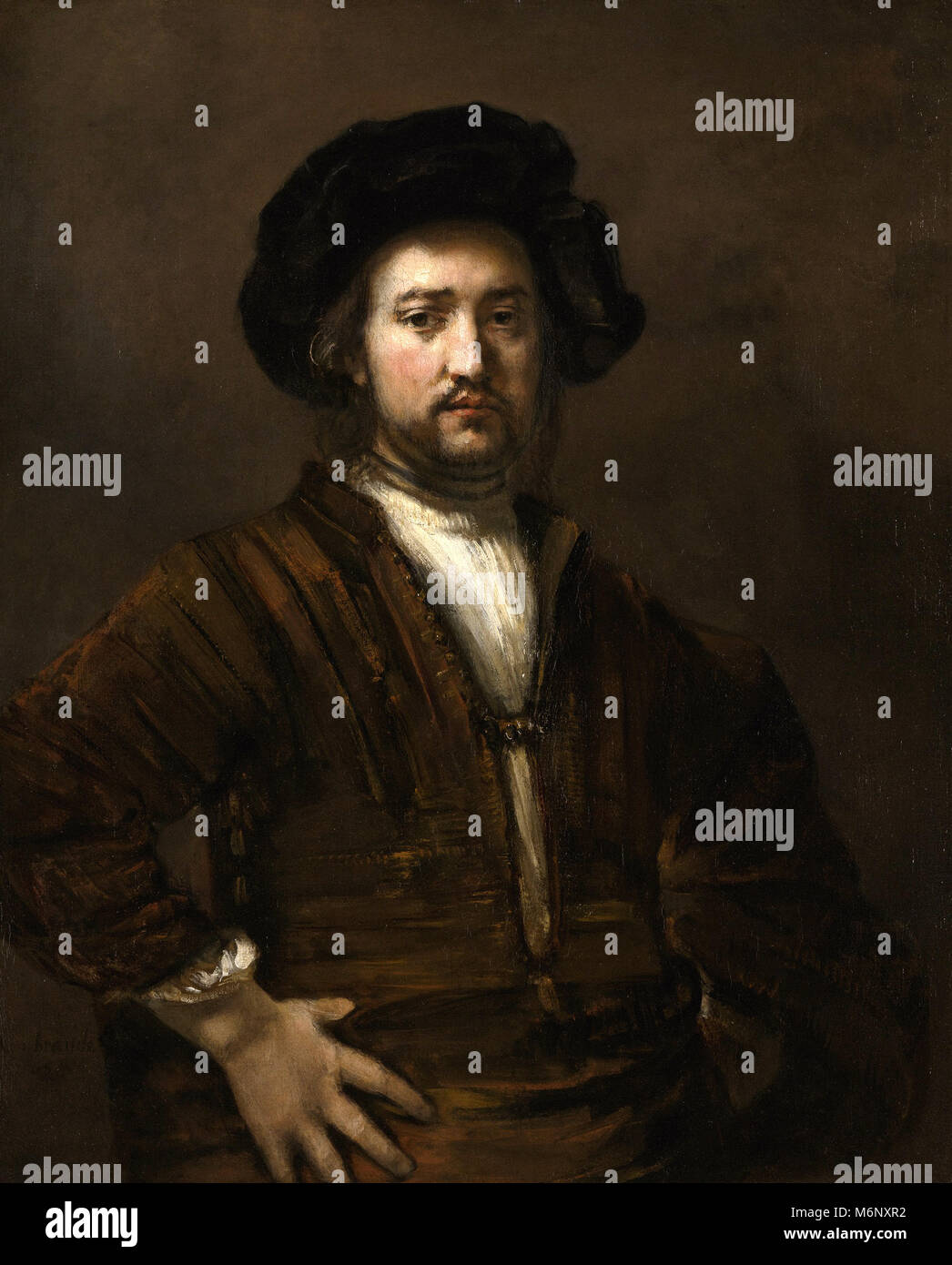 Harmenszoon Rembrandt van Rijn - Ritratto di un uomo withs Akimbo armi Foto Stock