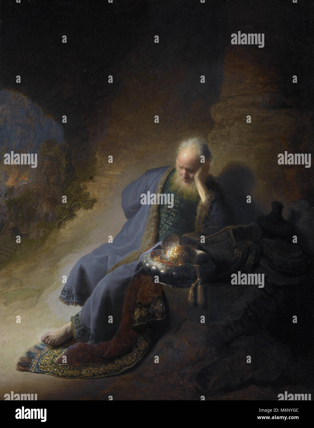 Harmenszoon Rembrandt van Rijn -Jeremia treurend over de verwoesting van Jeruzalem Foto Stock