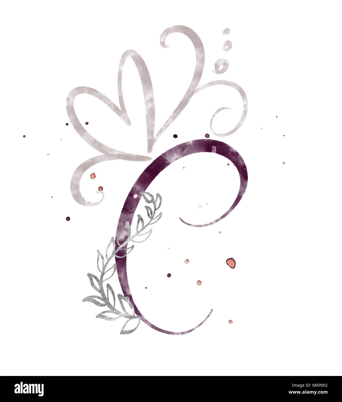 Disegnata a mano la calligrafia lettera C. acquerello font Script. Isolato di lettere scritte con inchiostro. Manoscritte stile Brush. Scritte a mano per i loghi packaging design poster, Wedding, biglietto di auguri di compleanno Foto Stock