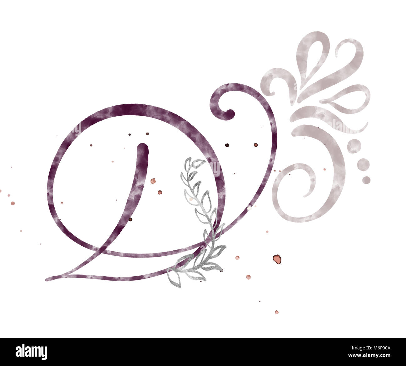 Disegnato a mano la lettera di calligrafia D. acquerello font Script. Isolato di lettere scritte con inchiostro. Manoscritte stile Brush. Scritte a mano per i loghi packaging design poster, Wedding, biglietto di auguri di compleanno Foto Stock