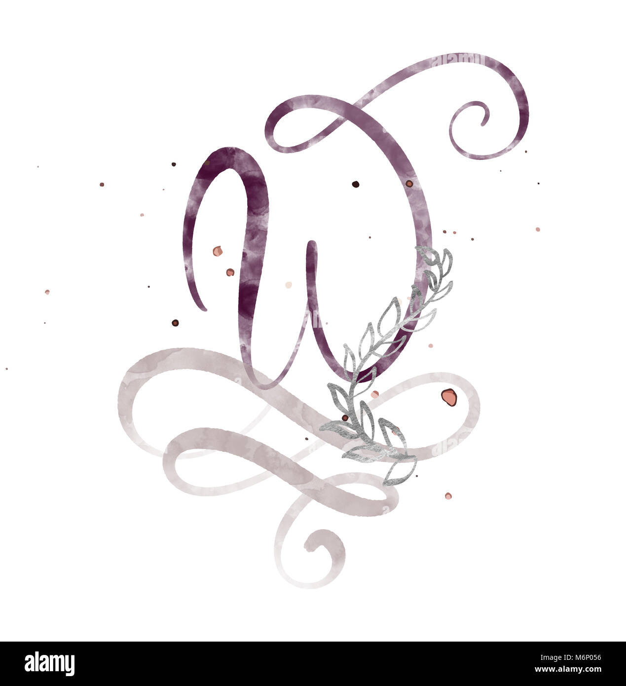 Disegnata a mano la calligrafia lettera W. acquerello font ...