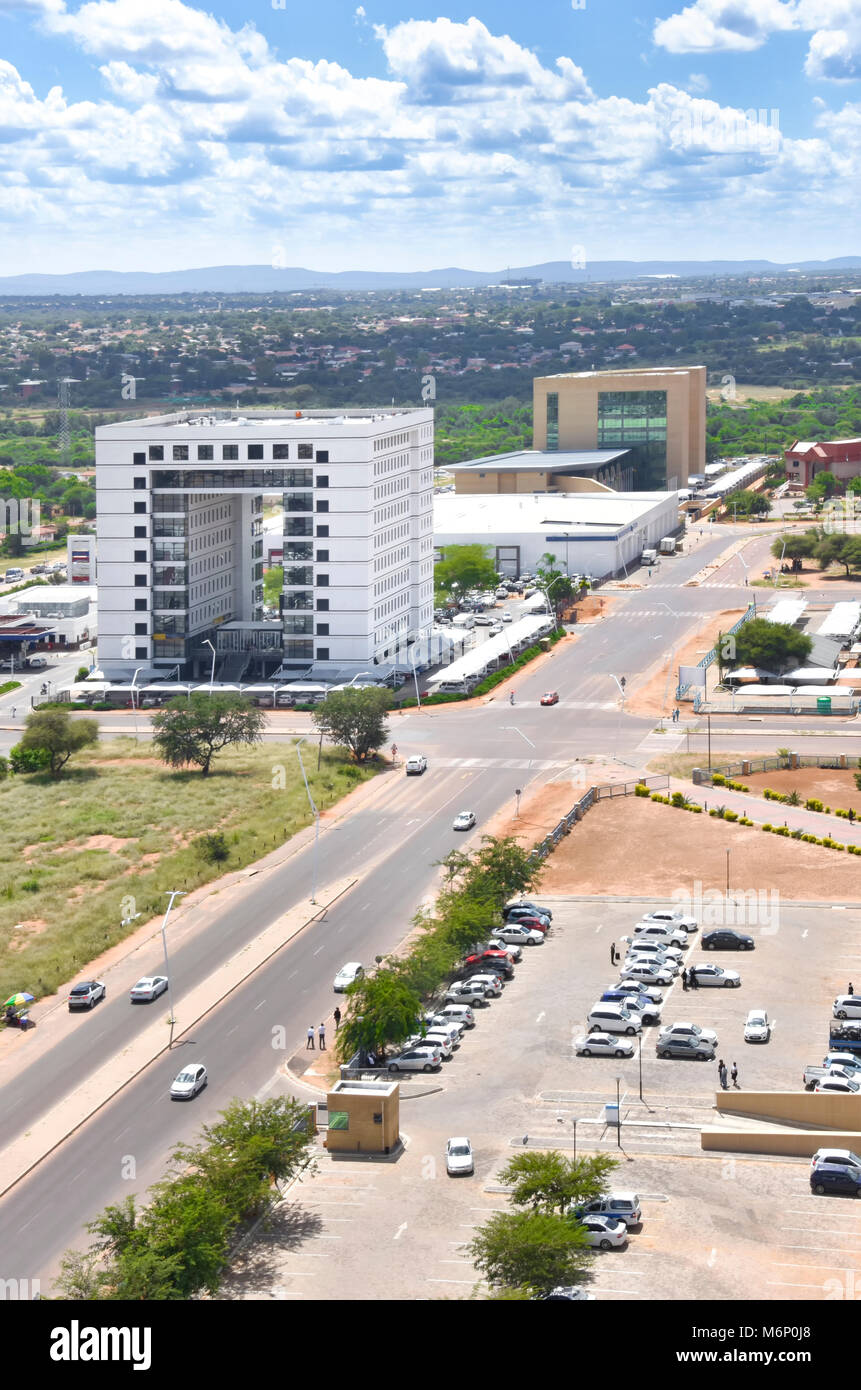 Il nuovo quartiere centrale degli affari di Gaborone nel sud del Botswana con nuova costruzione, del commercio internazionale e gli edifici governativi dopo Foto Stock