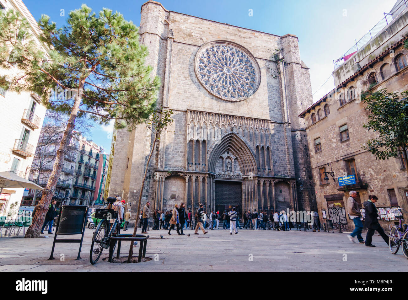 Santa Maria del Pi chiesa, Plaça del Pi, quartiere Gotico di Barcellona, Spagna Foto Stock