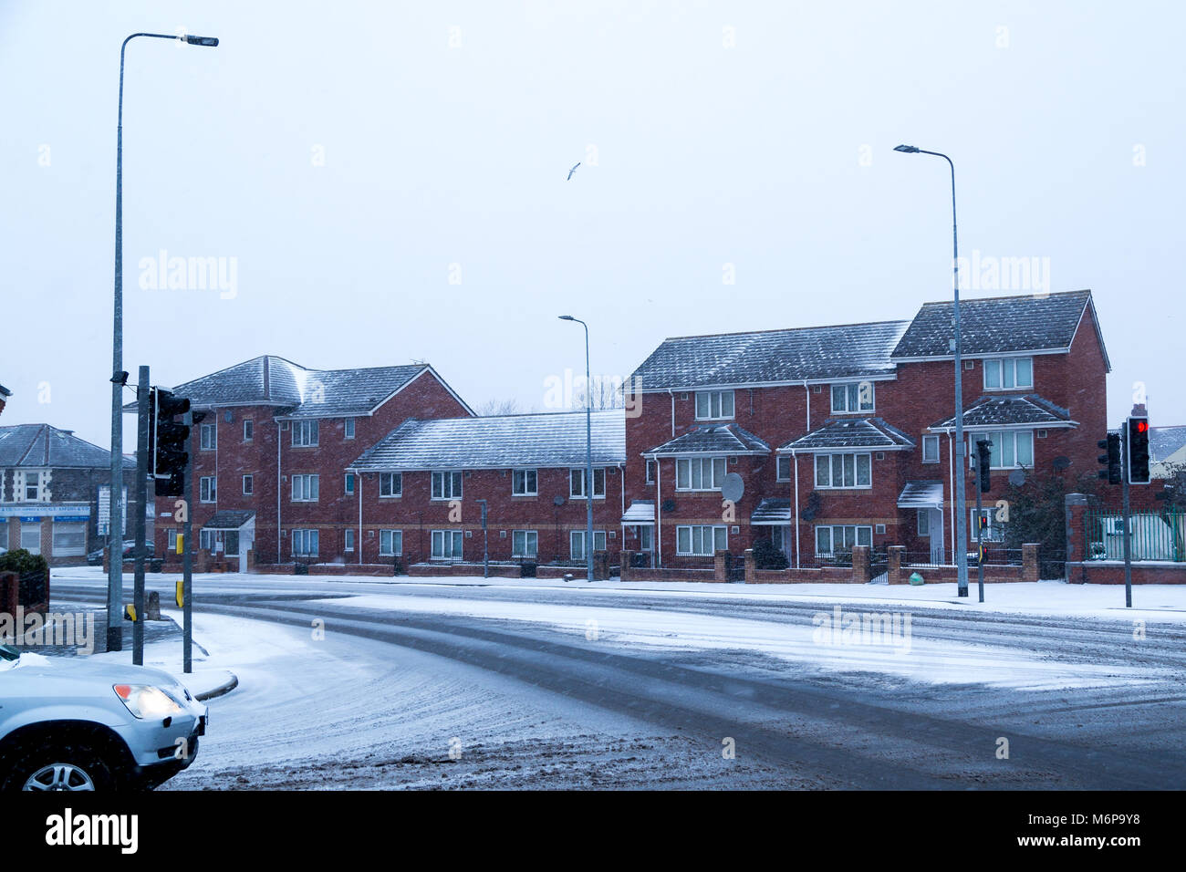 Grangetown Cardiff ricoperta di neve Foto Stock