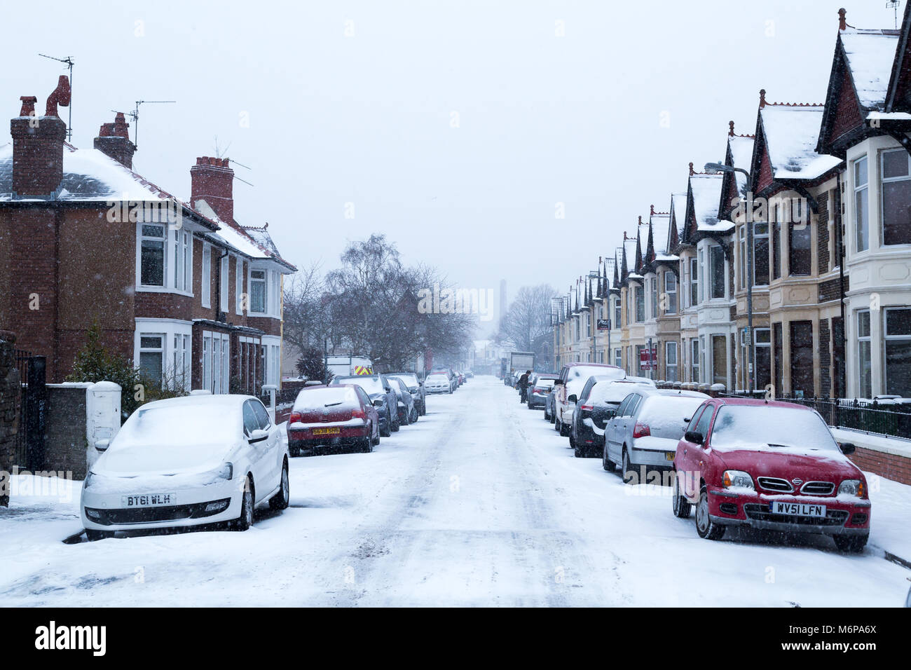 Grangetown Cardiff ricoperta di neve Foto Stock