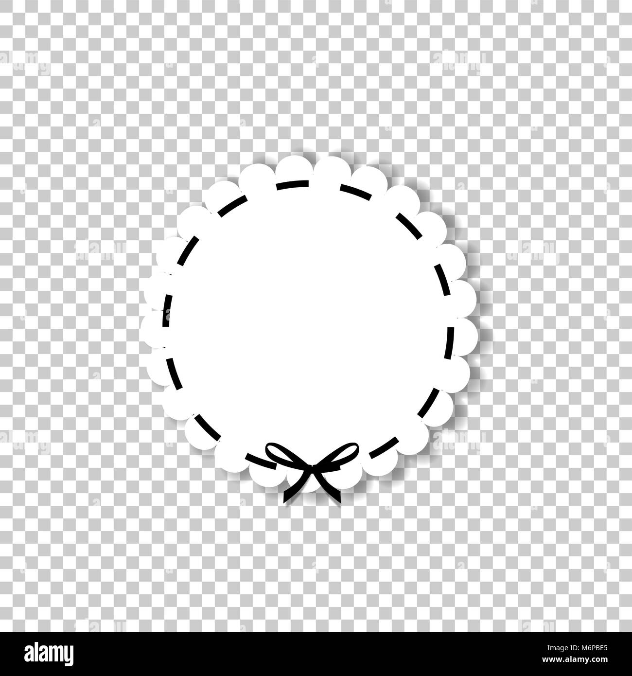 Cerchio bianco adesivo con nastro nero. Icona del vettore con lo spazio vuoto per il testo isolato su sfondo trasparente. Clip Art. Illustrazione Vettoriale
