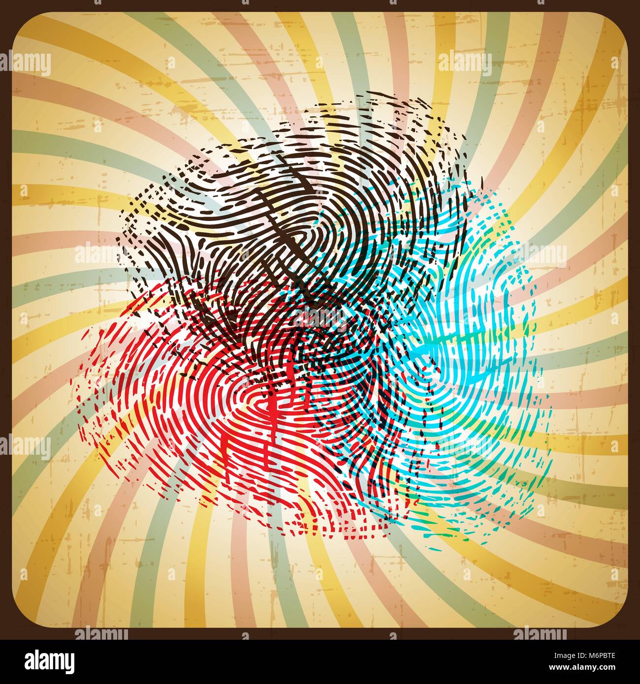 Poster in stile retrò con impronte digitali colorate Illustrazione Vettoriale