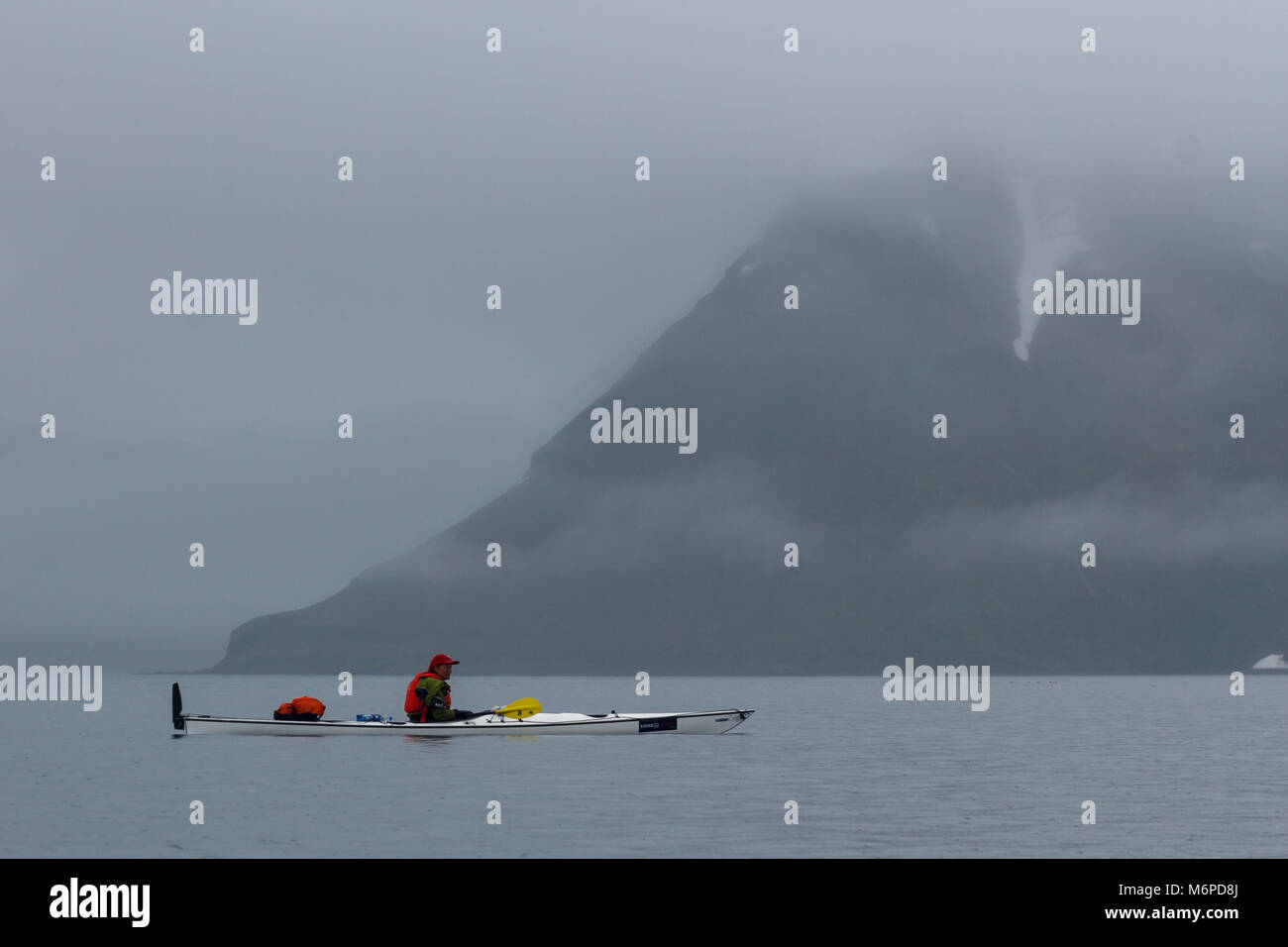 Kayak da mare, West fiordi, Islanda Foto Stock