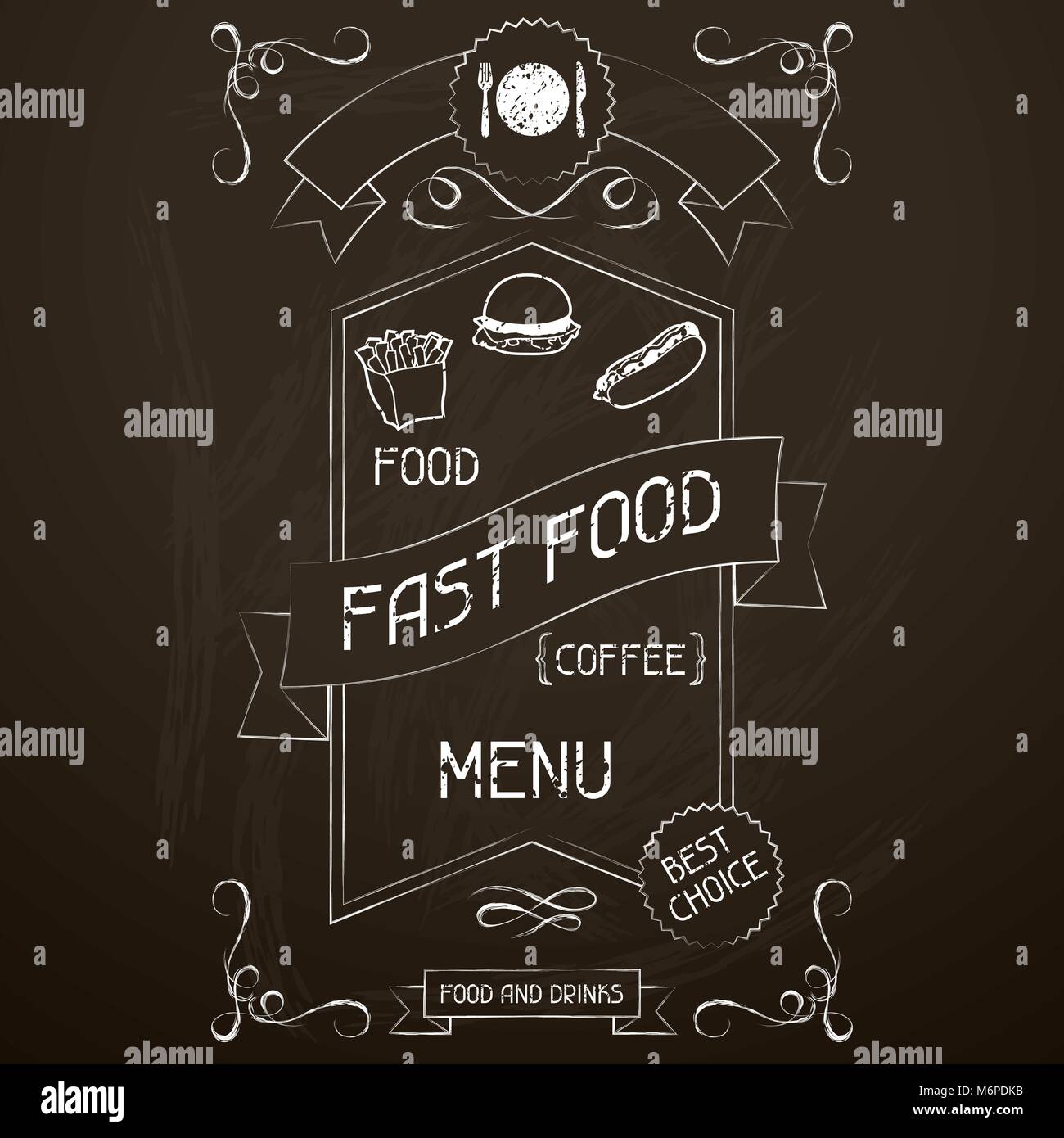 Il fast food sul menu del ristorante lavagna Illustrazione Vettoriale