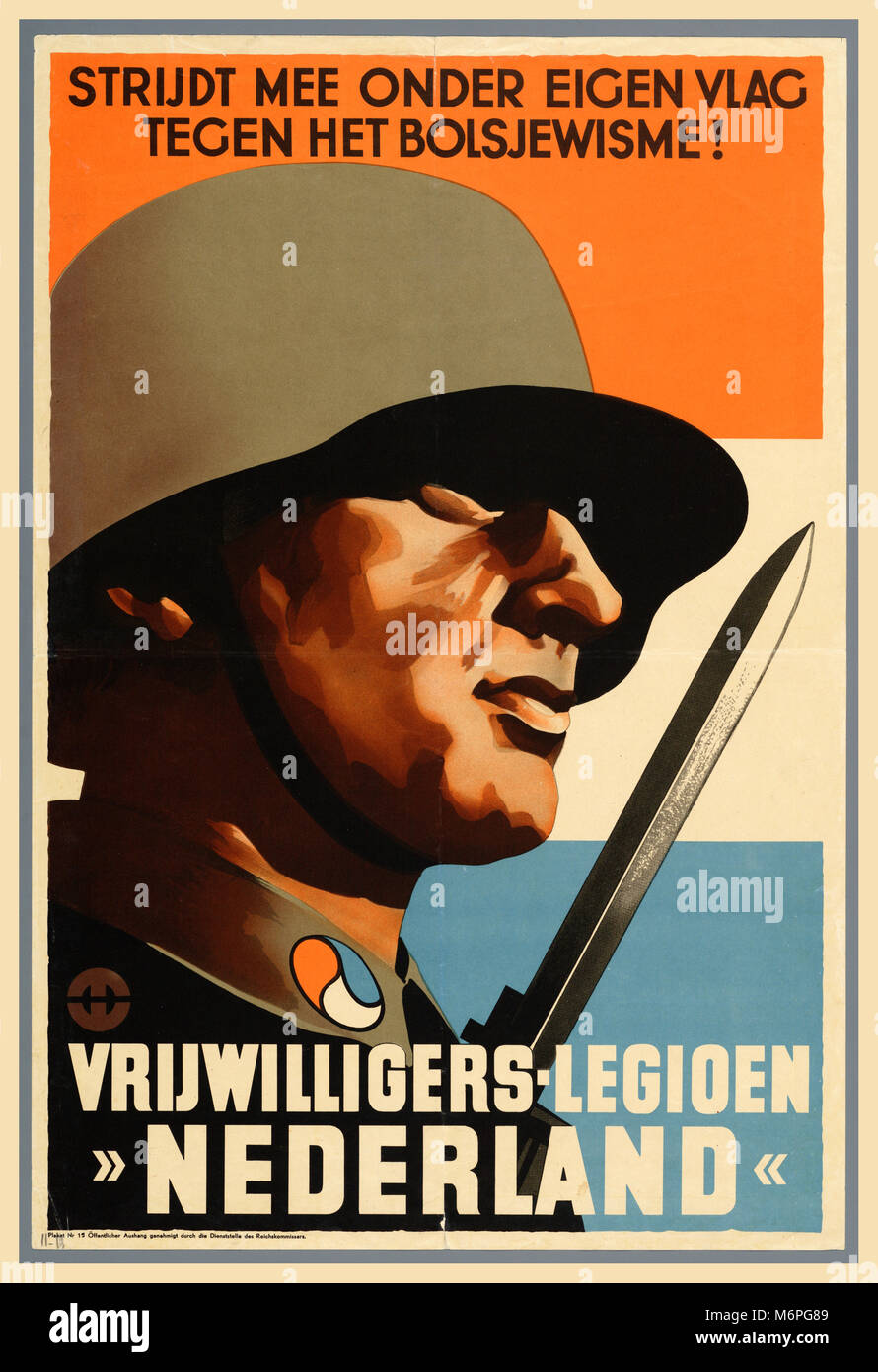 WW2 Vintage Germania Nazista di Propaganda di reclutamento Poster Waffen SS le divisioni estere Waffen SS avviato forti campagne di propaganda chiamando i membri dei paesi occupati a combattere con loro, essenzialmente contro il 'comunista o bolscevista' assalto del comunismo sovietico. 25 000 olandesi si sono offerti volontariamente per servire nelle Waffen SS. Foto Stock