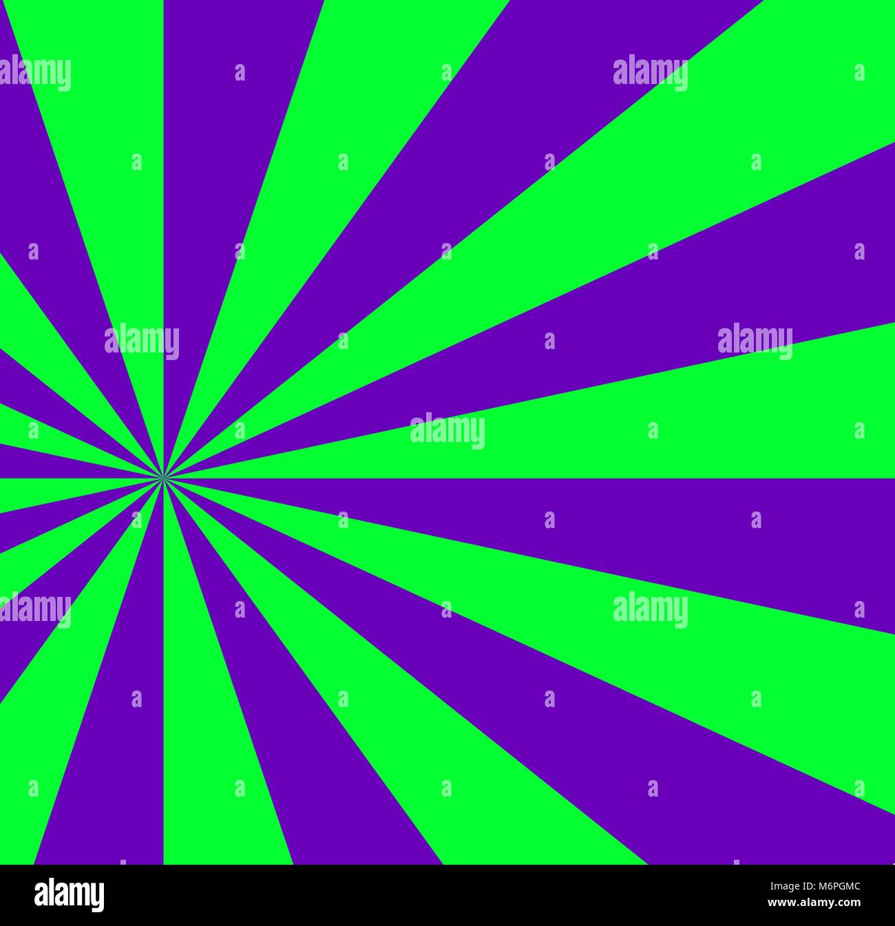 Abstract vibrante verde e viola con sfondo sunburst pattern. Vibrante radiale raggi colorati per banner, carta, poster design. Illustrazione Vettoriale, Illustrazione Vettoriale