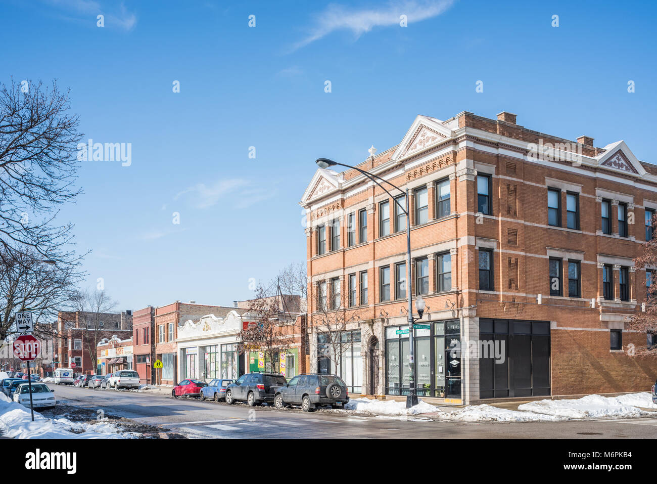 Utilizzo misto di edifici commerciali la Logan Square - Kosciuszko quartiere Parco Foto Stock