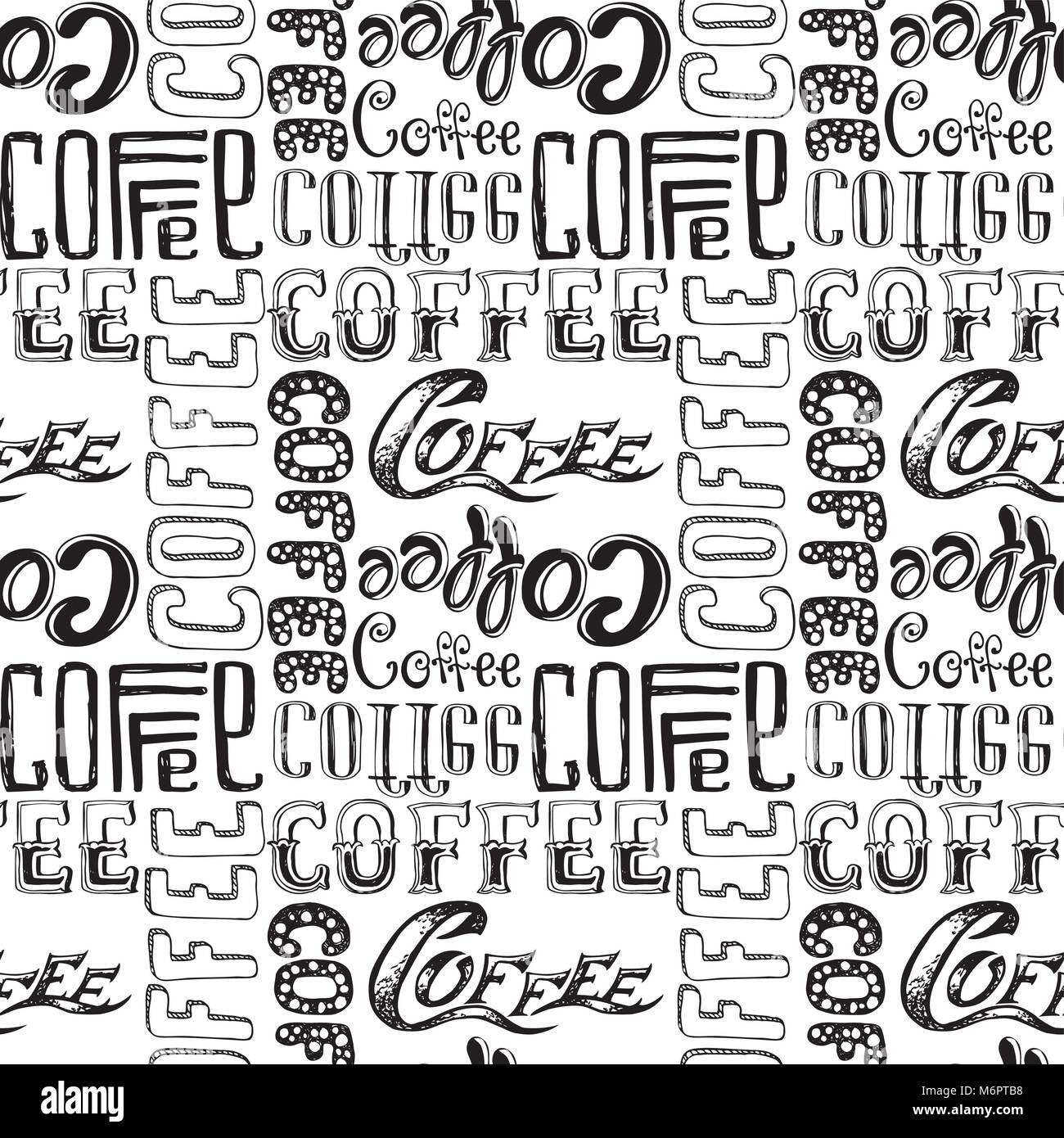 Caffè doodle lettering seamless pattern, stock illustrazione vettoriale Illustrazione Vettoriale