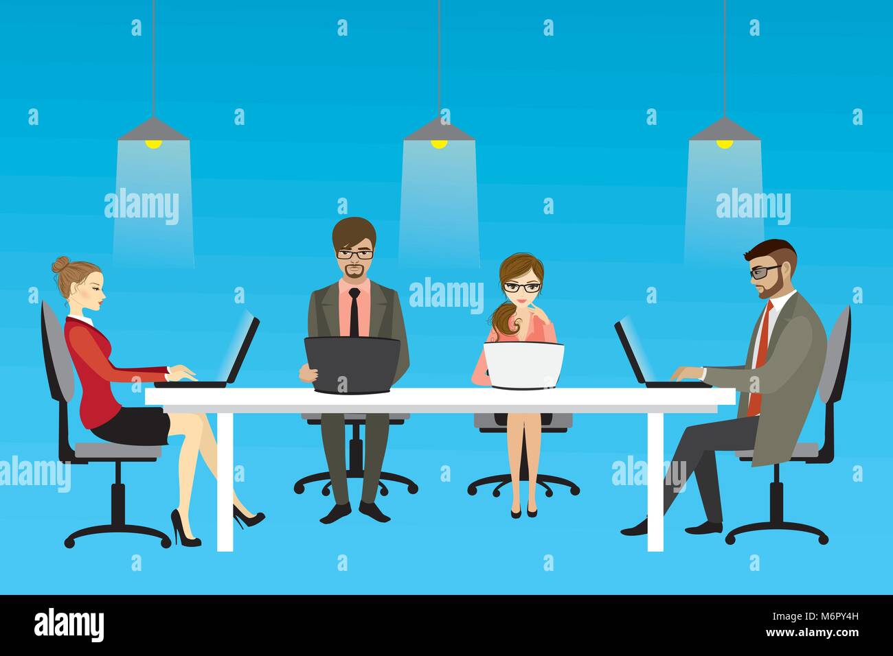 Illustrazione vettoriale di coworking concetto di centro, persone che lavorano insieme e condiviso l'ambiente di lavoro Illustrazione Vettoriale