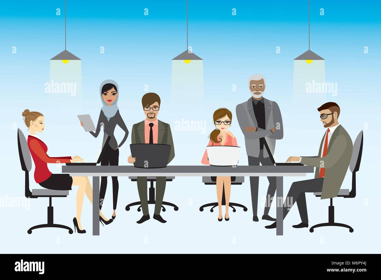 Illustrazione vettoriale di coworking concetto di centro, persone che lavorano insieme e condiviso l'ambiente di lavoro Illustrazione Vettoriale