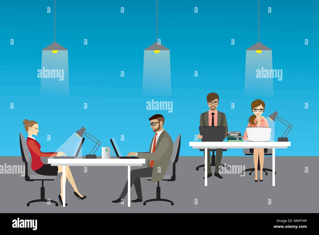 Centro Coworking concetto, persone che lavorano insieme. Stock illustrazione vettoriale Illustrazione Vettoriale