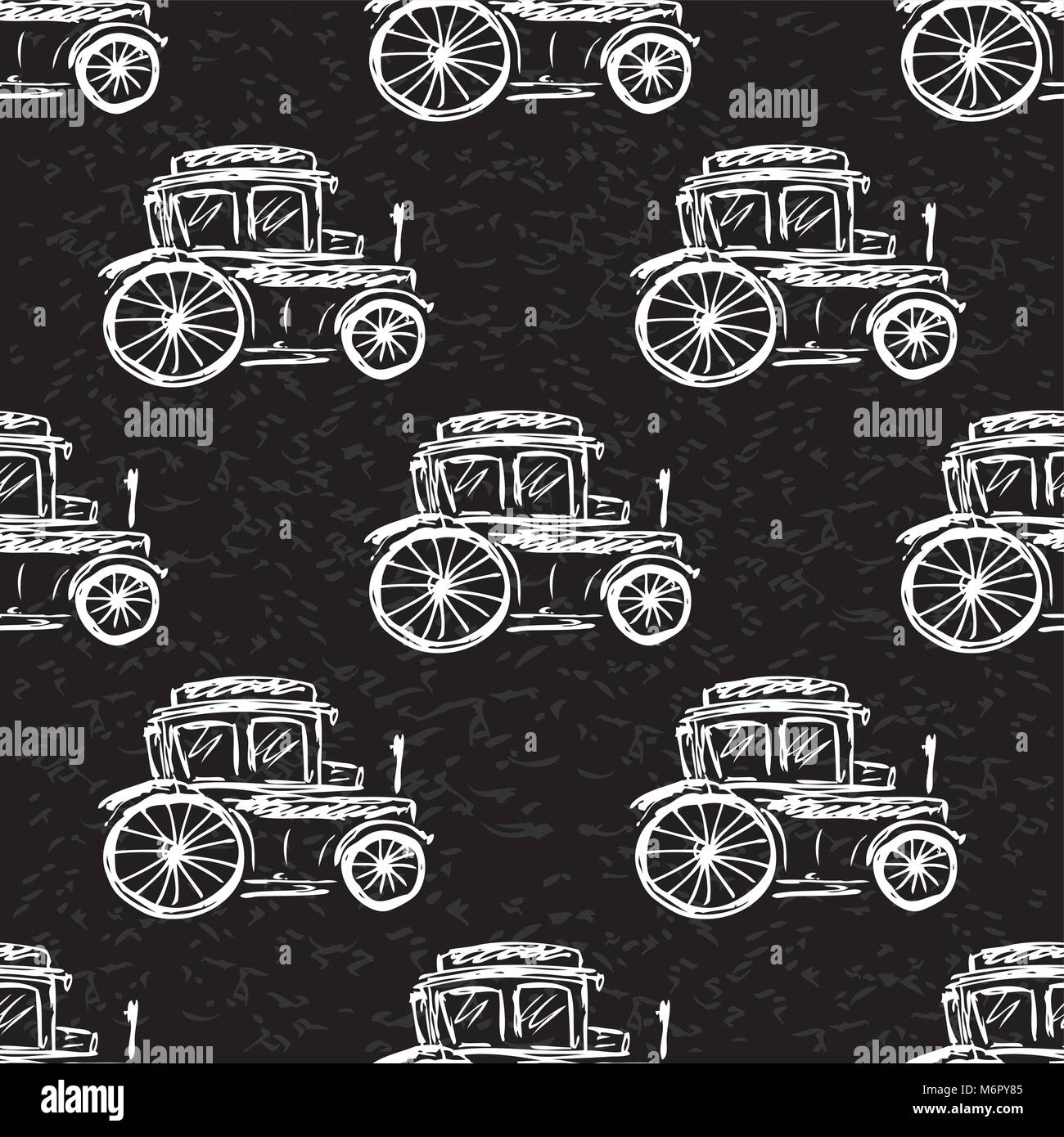 Seamless pattern auto d'epoca, disegnata a mano su sfondo nero, stock illustrazione vettoriale Illustrazione Vettoriale