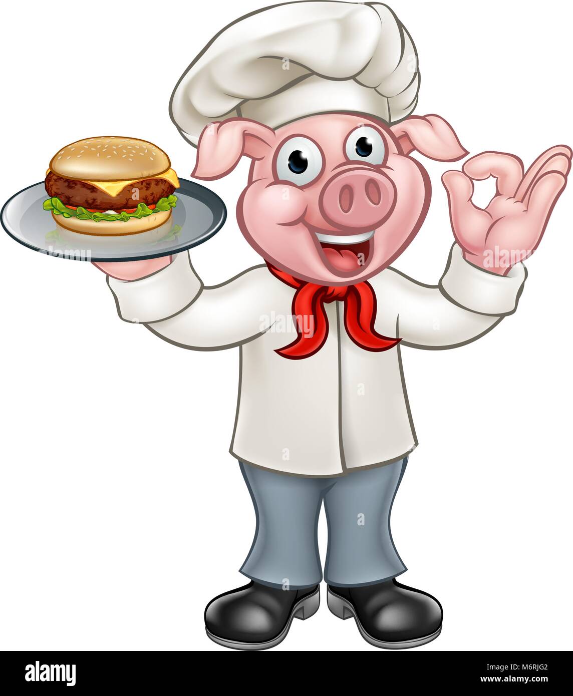 Cartoon Chef di maiale Holding Burger Illustrazione Vettoriale