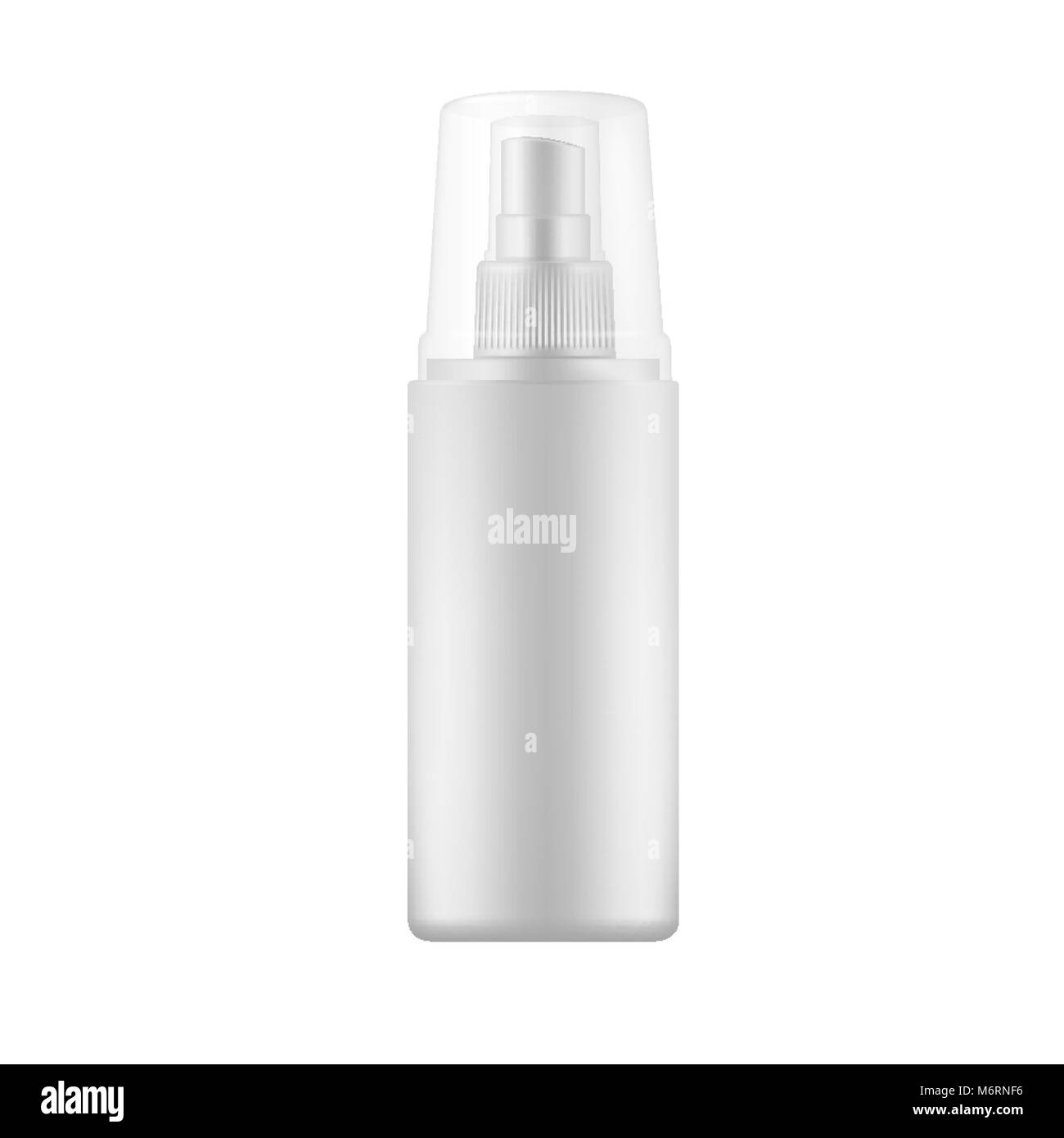 Spray bianco bottiglia con tappo trasparente. Illustrazione Vettoriale