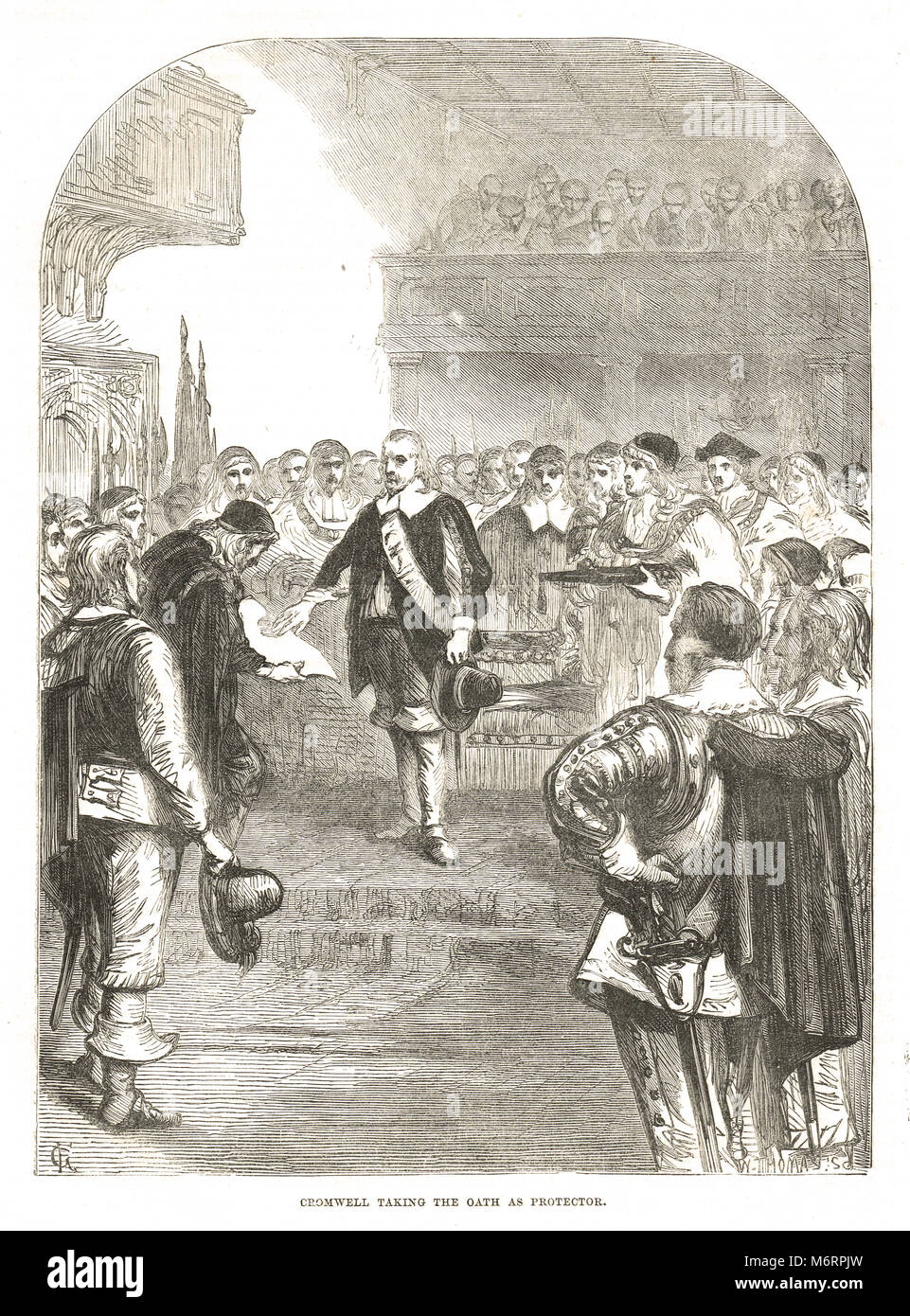 Oliver Cromwell tenendo il giuramento come signore Protector, 16 Dicembre 1653 Foto Stock