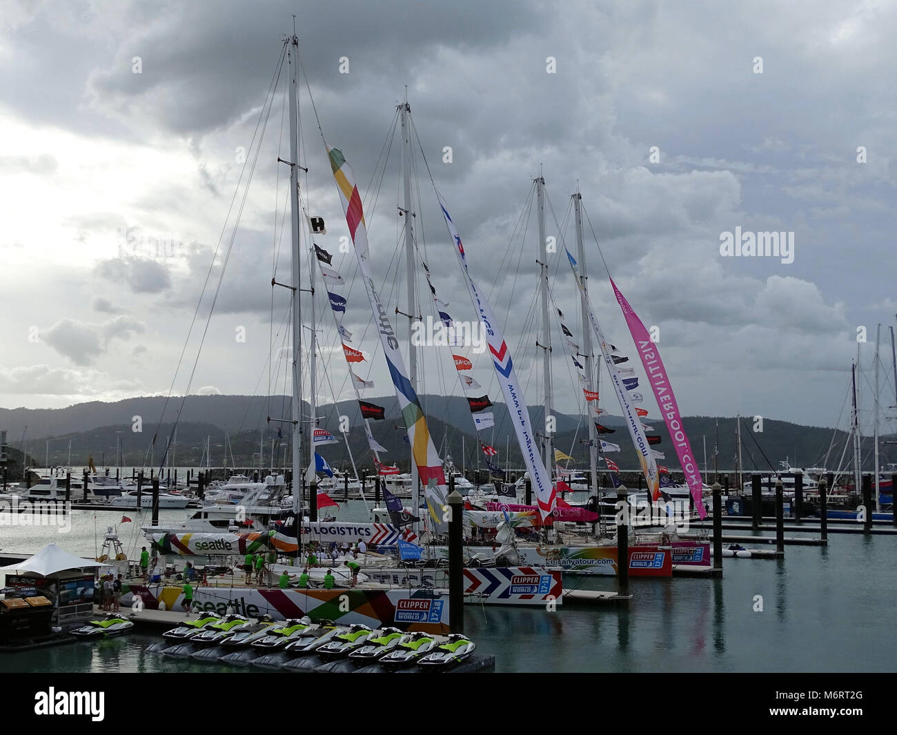 Cannonvale, Queensland, Australia-January 16, 2018: arrivo dei primi quattro barche in Airlie Beach sul Clipper il giro del mondo tappa australiana Foto Stock