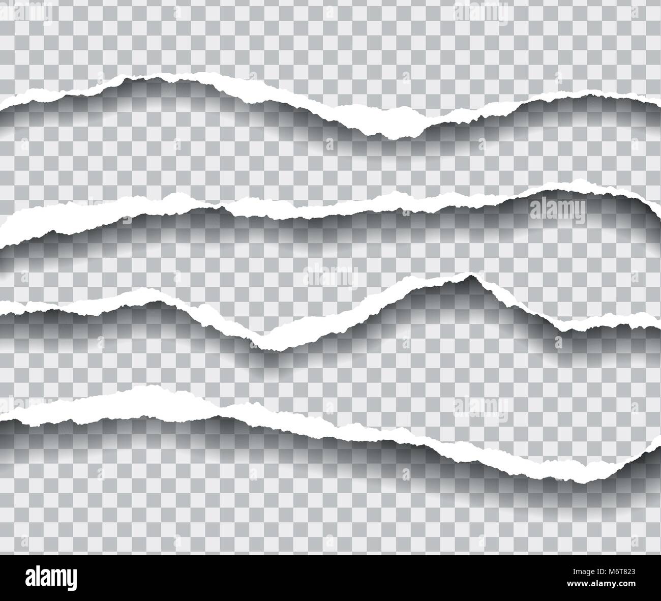 Orizzontalmente i bordi strappati di carta con ombra, vettore isolato su uno sfondo trasparente Illustrazione Vettoriale