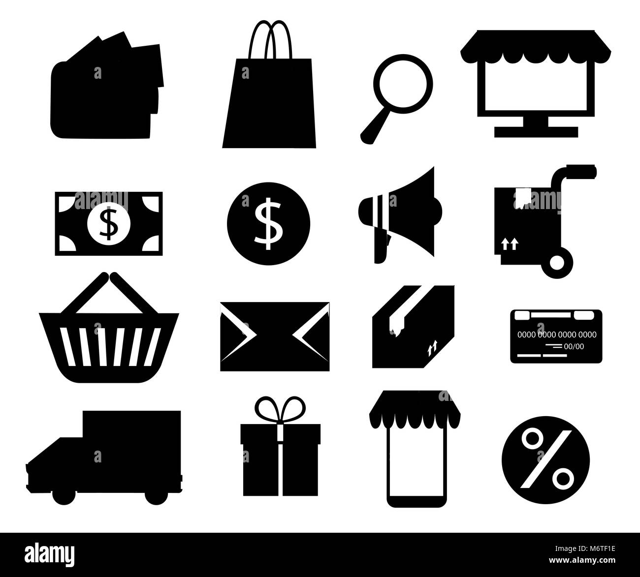 Set di icona nera per lo shopping online. Illustrazione di vettore isolato su sfondo bianco. La pagina del sito web e mobile app design. Illustrazione Vettoriale