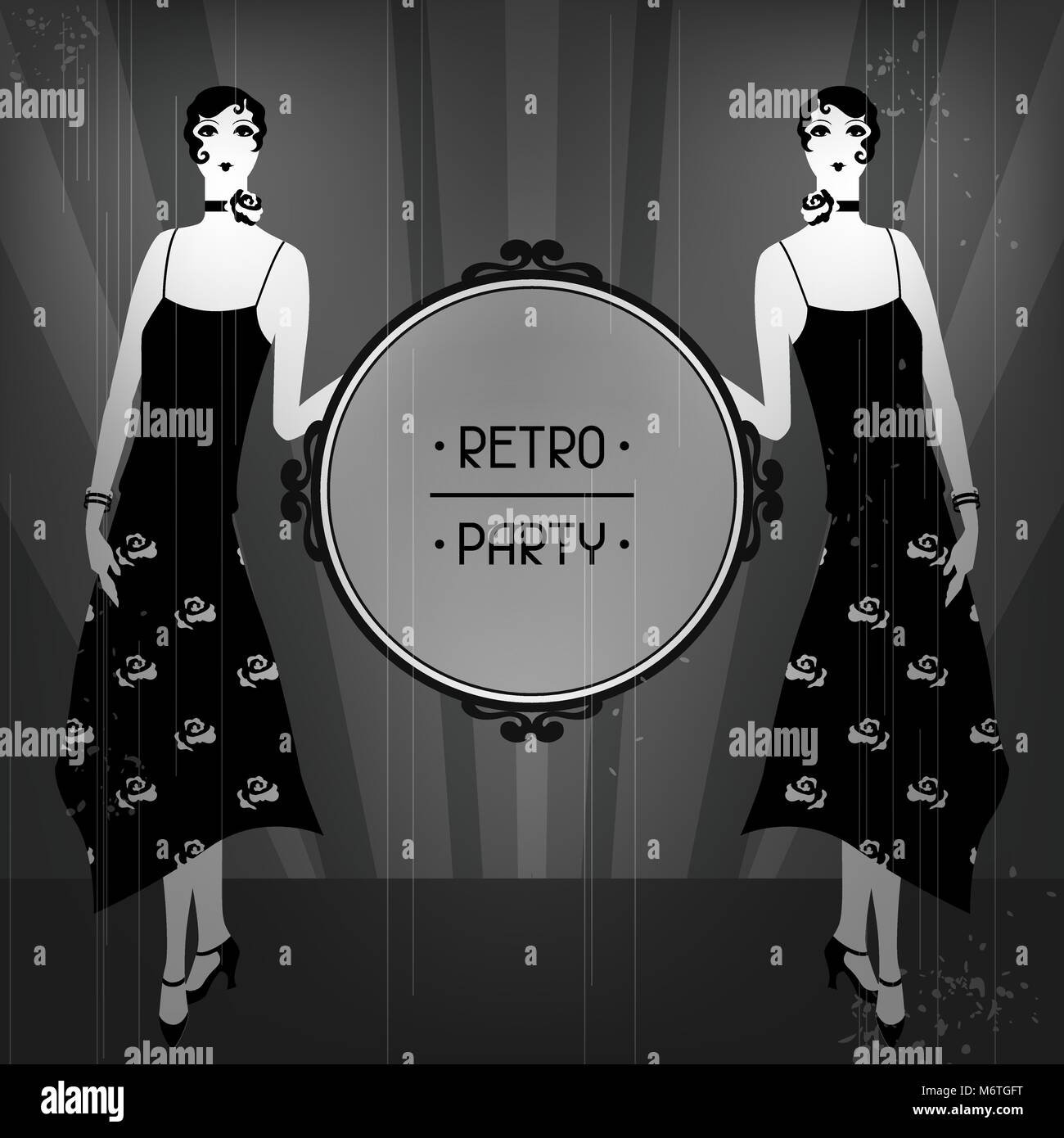 Partito retrò sfondo con bella ragazza di 1920s style Illustrazione Vettoriale