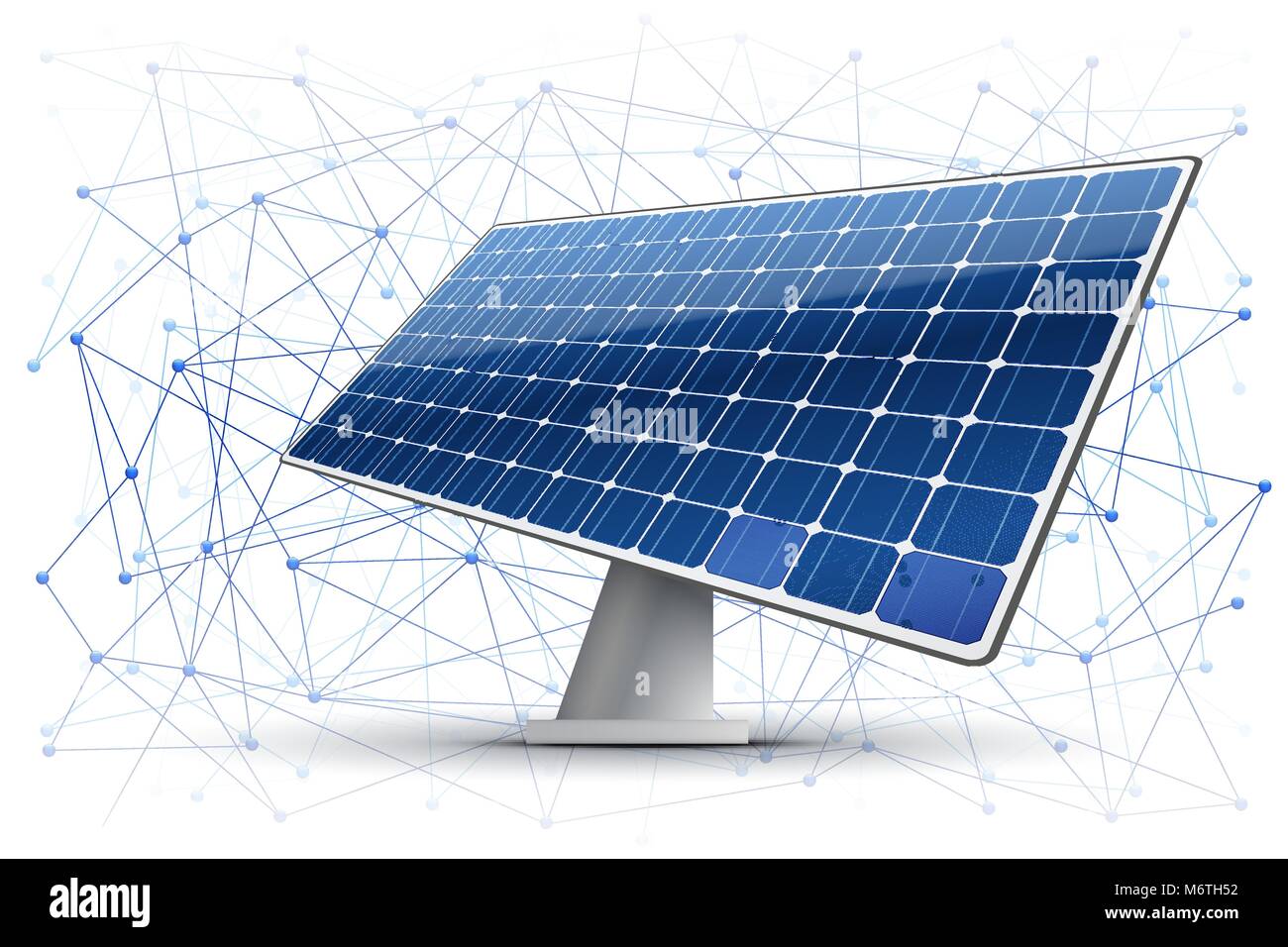 Illustrazione Vettoriale di Blockchain in energia verde industria. Sfondo di blocchi sono collegati nello spazio con pannello solare Illustrazione Vettoriale