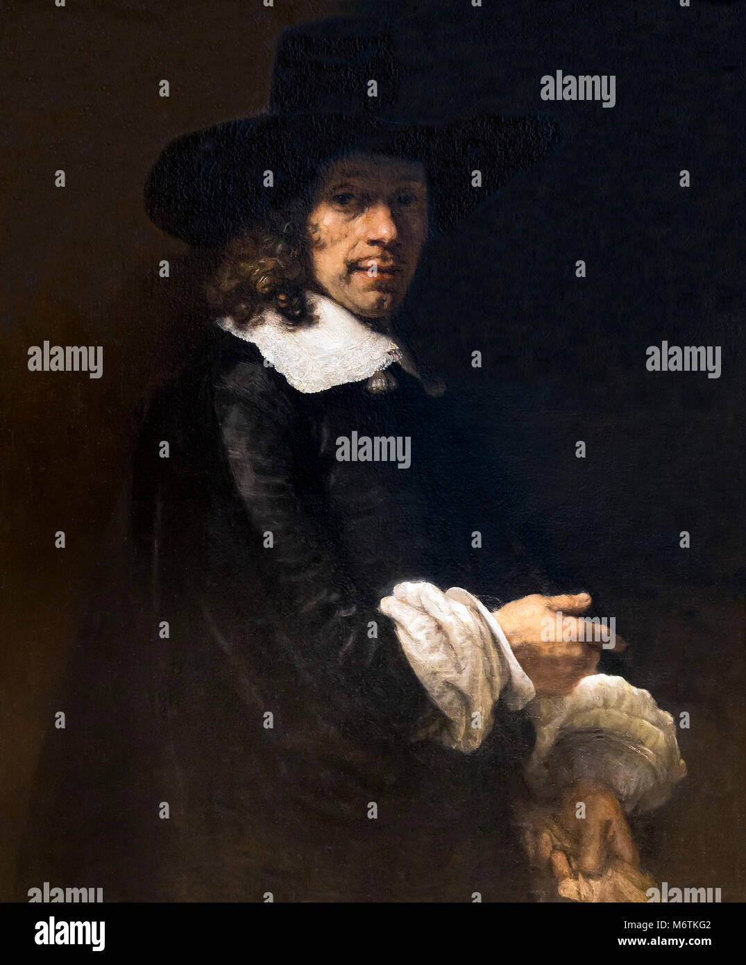 Ritratto di un gentiluomo con un alto cappello e guanti, Rembrandt, circa  1656, National Gallery of Art di Washington DC, USA, America del Nord Foto  stock - Alamy