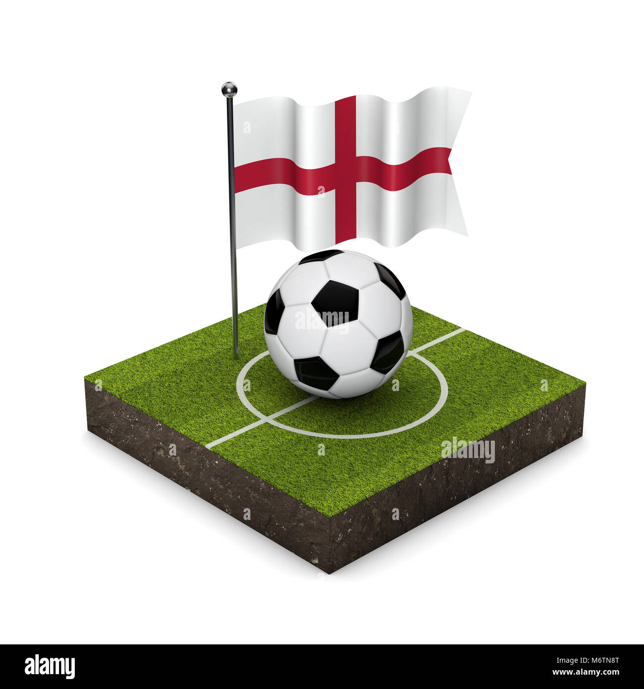 Inghilterra bandiera concetto di calcio. Bandiera, sfera e calcio icona isometrica. Il rendering 3D Foto Stock