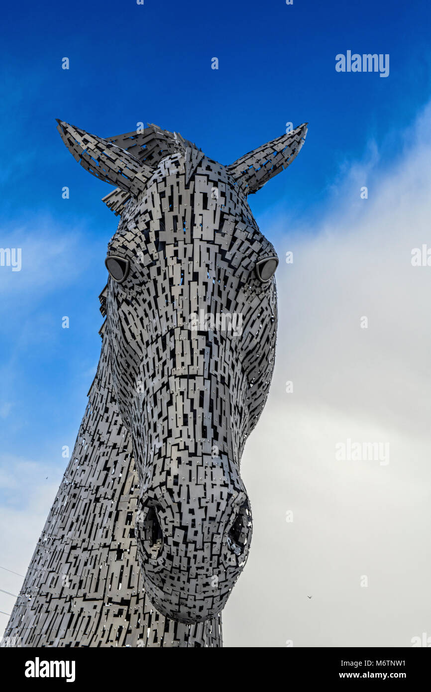 Kelpie scultura in Helix Park Falkirk in Scozia Foto Stock