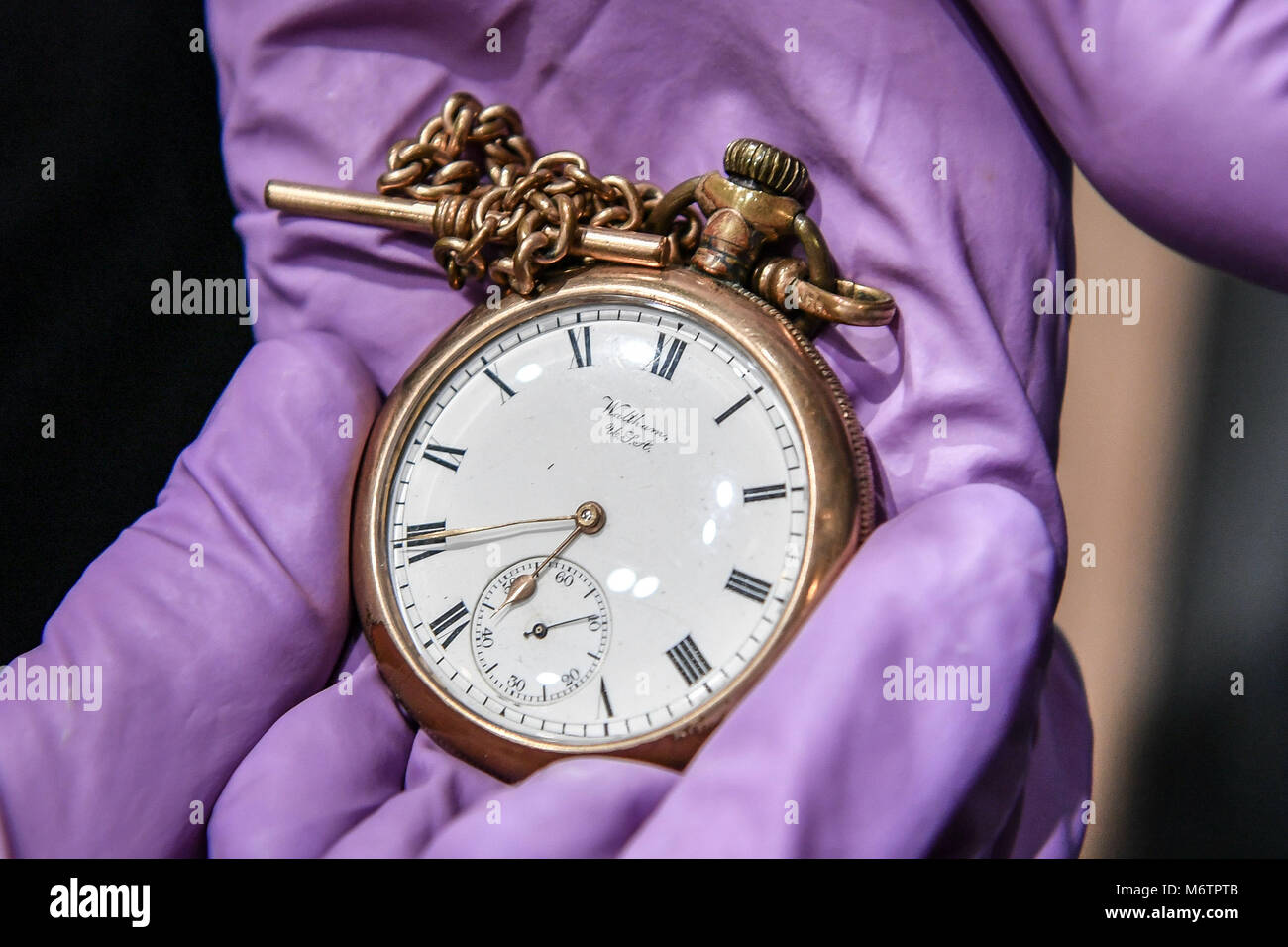 Orologio Da Tasca Vintage Titanic 1912 - Cassa In Ottone, Quadrante Giallo Con Numeri Romani, Catena Inclusa