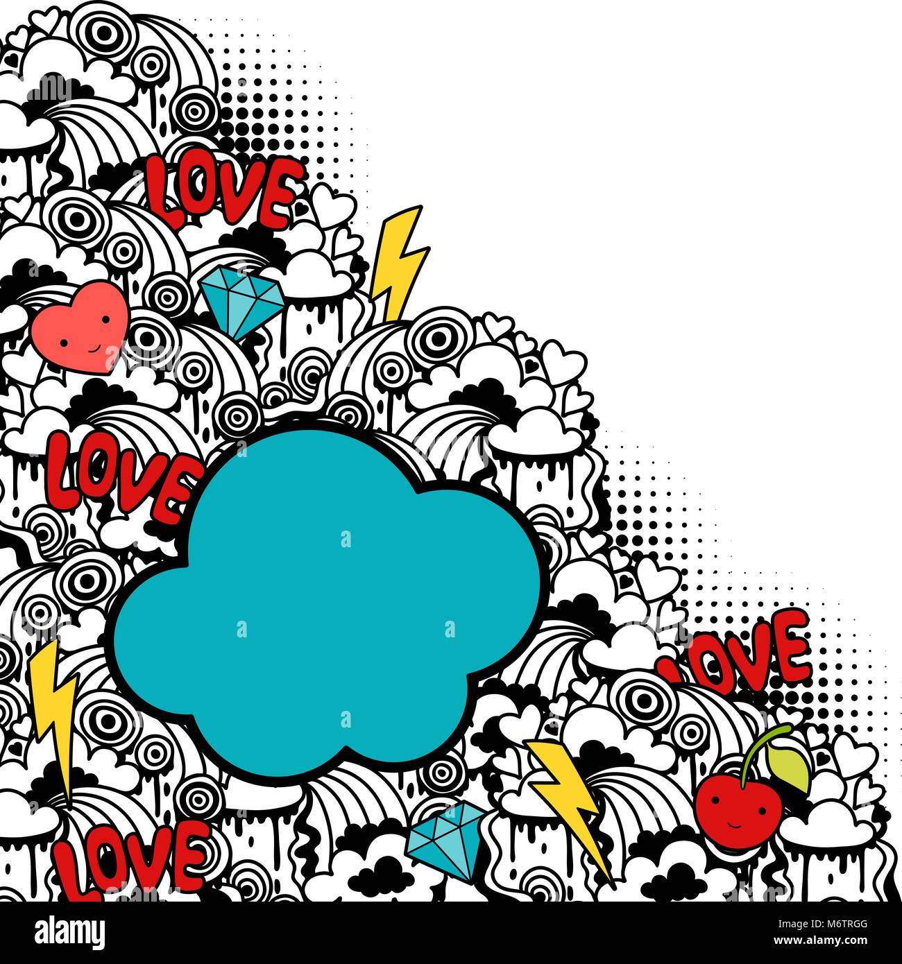 Abstract sfondo con cute kawaii scarabocchi Illustrazione Vettoriale