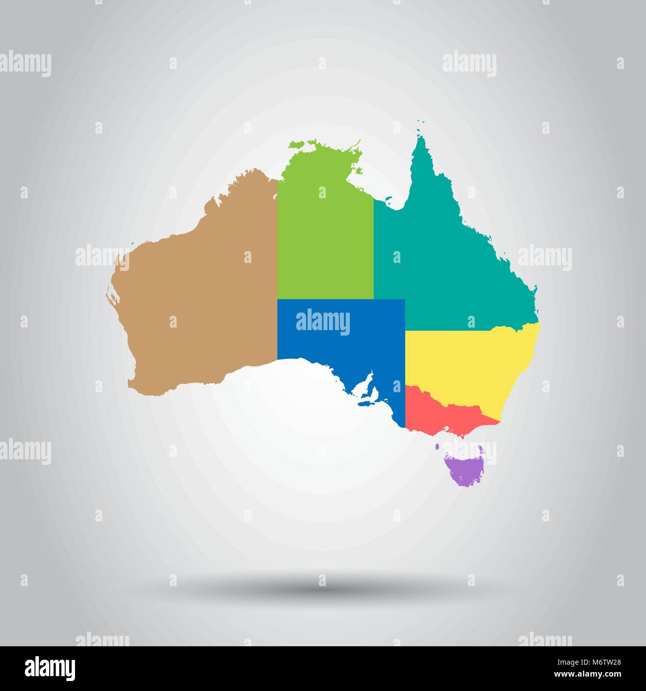 Australia mappa a colori con regioni icona. Cartografia di Business concetto Australia pittogramma. Illustrazione Vettoriale. Illustrazione Vettoriale