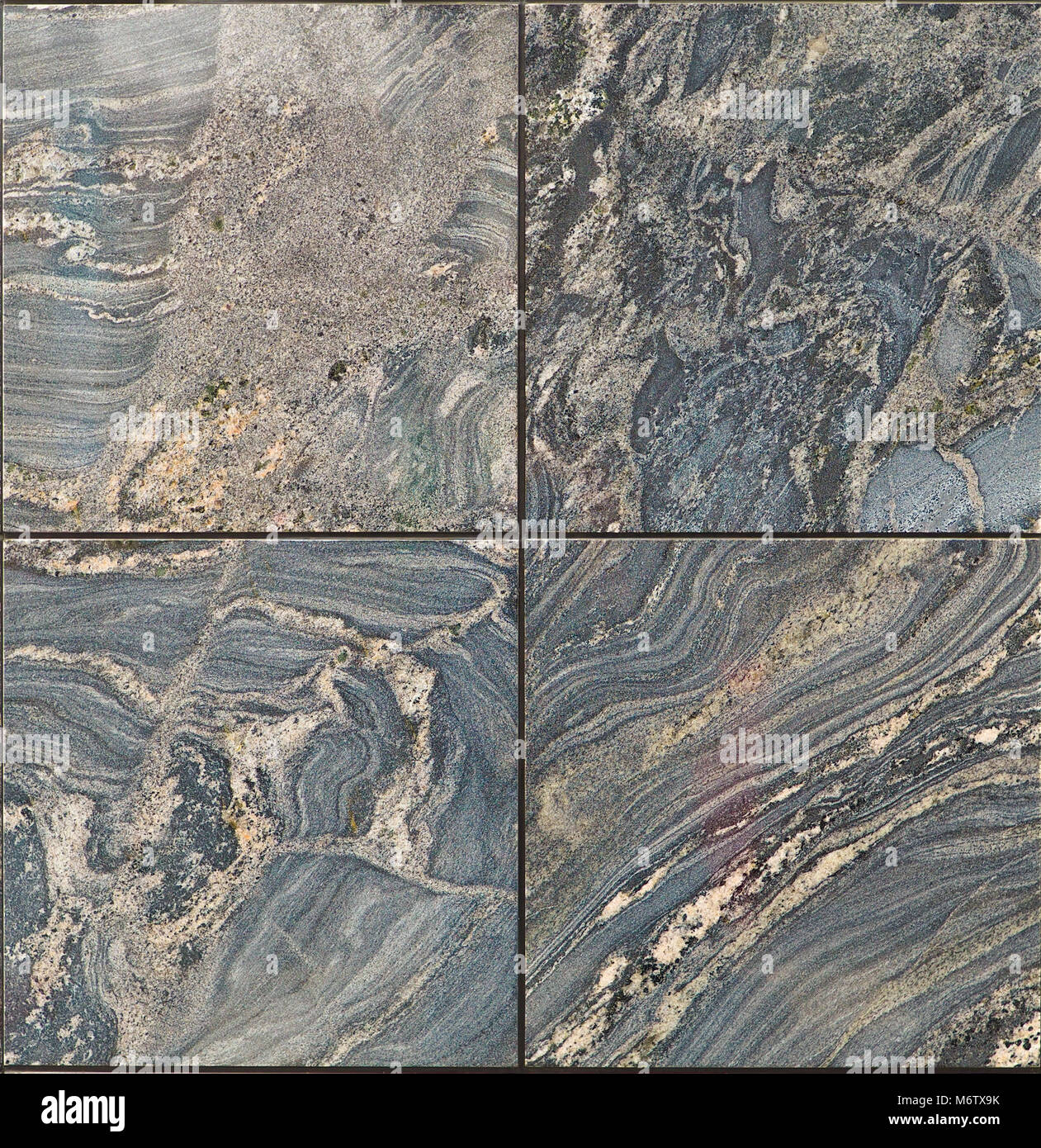 Quadrato di quattro in marmo lucidato dispongono di piastrelle a muro. Lusso naturale con complesse volute, modelli e design. Foto Stock