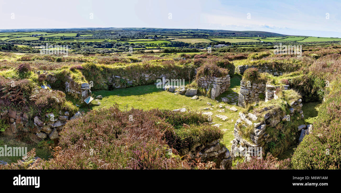 Chysauster Ancient Village, questa età del ferro insediamento era originariamente occupata quasi duemila anni fa. Foto Stock
