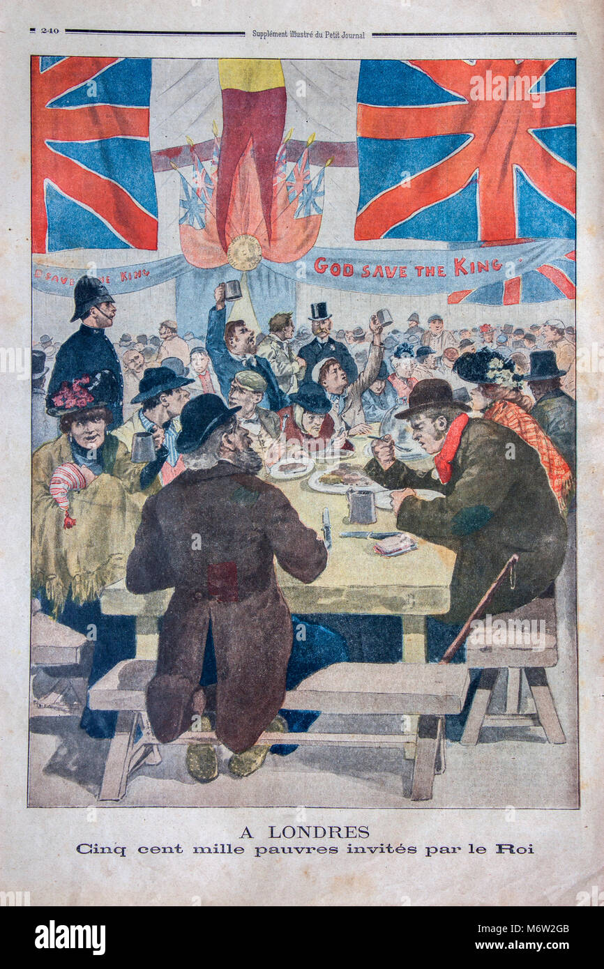 L incoronazione la cena per i poveri di Londra ha avuto luogo il 5 luglio 1902 per volere del re Edward VII (originale 1902 illustrazione in Le Petit Journal supplemento, Francia) Foto Stock