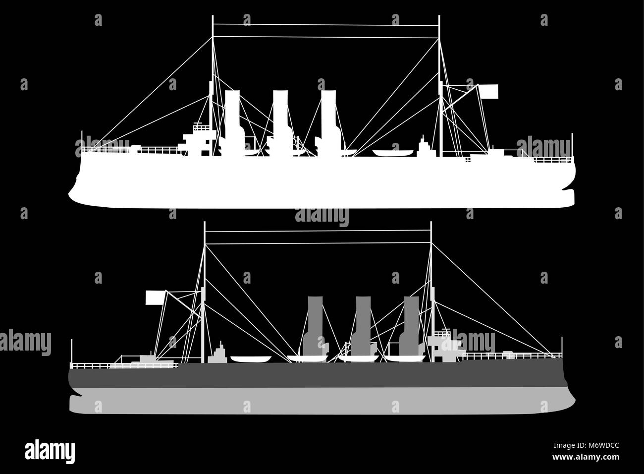 Silhouette di una nave - illustrazione vettoriale - bianco e nero, Cruiser Aurora Illustrazione Vettoriale