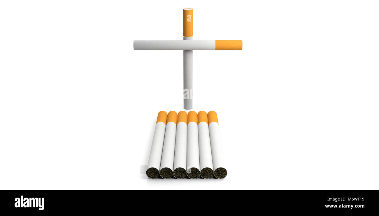 Il fumo uccide il concetto. Sigarette isolato su sfondo bianco, vista prospettica. 3d illustrazione Foto Stock
