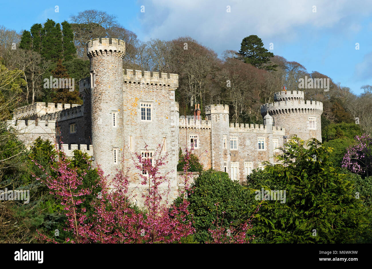 Caerhays Castle una maestosa casa in Cornovaglia, Inghilterra, Regno Unito. Foto Stock