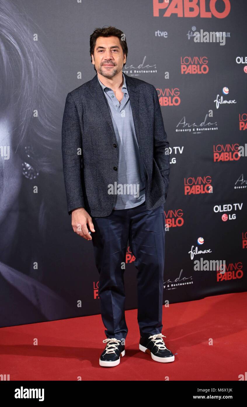 PRESENTACION MADRID PELICULA AMOREVOLE PABLO JAVIER BARDEM;JAVIER BARDEM.; 06/03/2018 Produttore Miguel Menendez de Zubillaga, direttore Fernando Leon de Aranoa con gli attori Javier Bardem , Penelope Cruz e Julieth Restrepo a photocall di " amare Pablo " film in Madrid martedì 6 marzo, 2018 CordonPress/EP888 Foto Stock