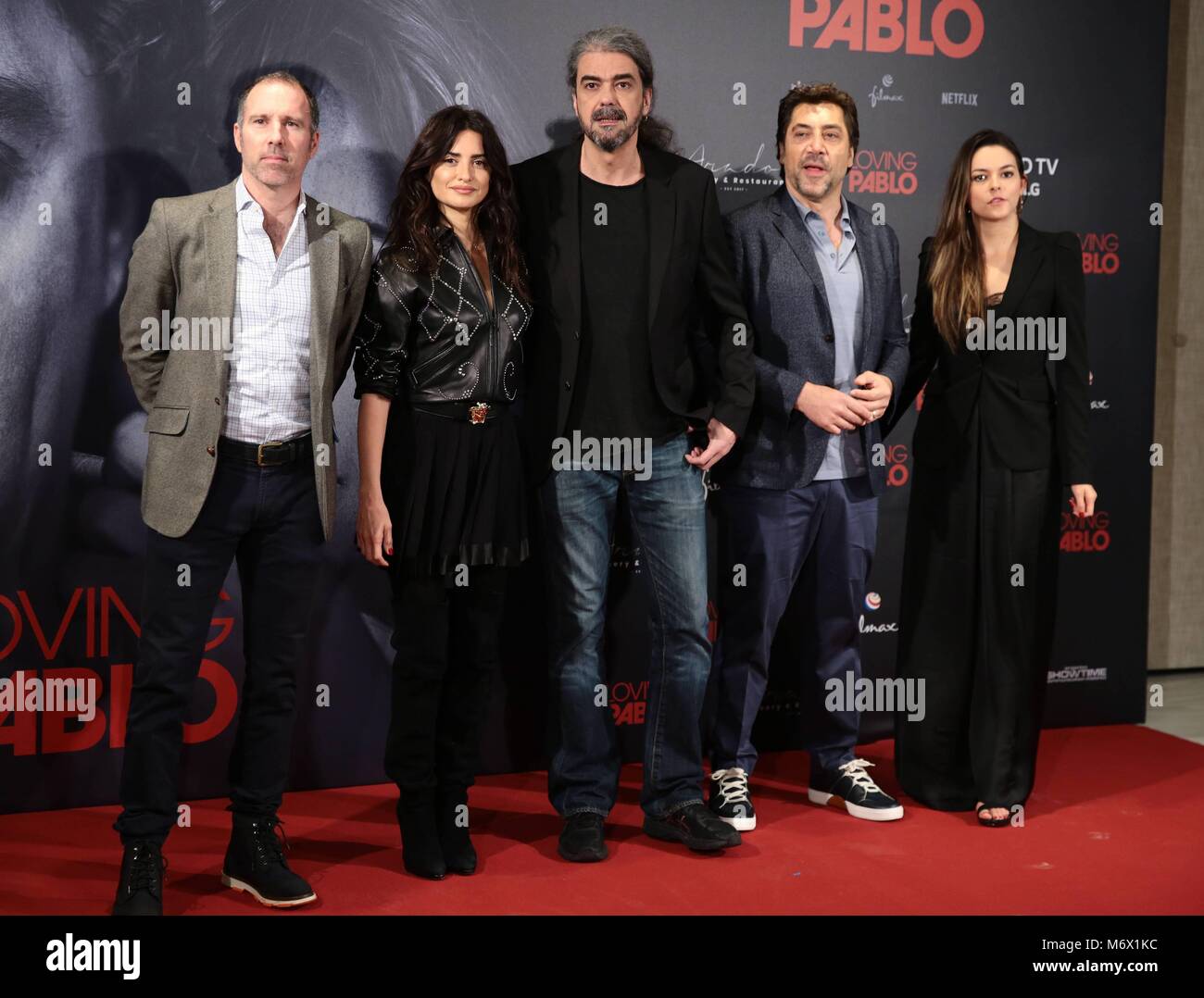PRESENTACION MADRID PELICULA AMOREVOLE PABLO JAVIER BARDEM;JAVIER BARDEM.;Penelope Cruz;FERNANDO LEON DE ARANOA;julieth restrepo; 06/03/2018 Produttore Miguel Menendez de Zubillaga, direttore Fernando Leon de Aranoa con gli attori Javier Bardem , Penelope Cruz e Julieth Restrepo a photocall di " amare Pablo " film in Madrid martedì 6 marzo, 2018 CordonPress/EP888 Foto Stock