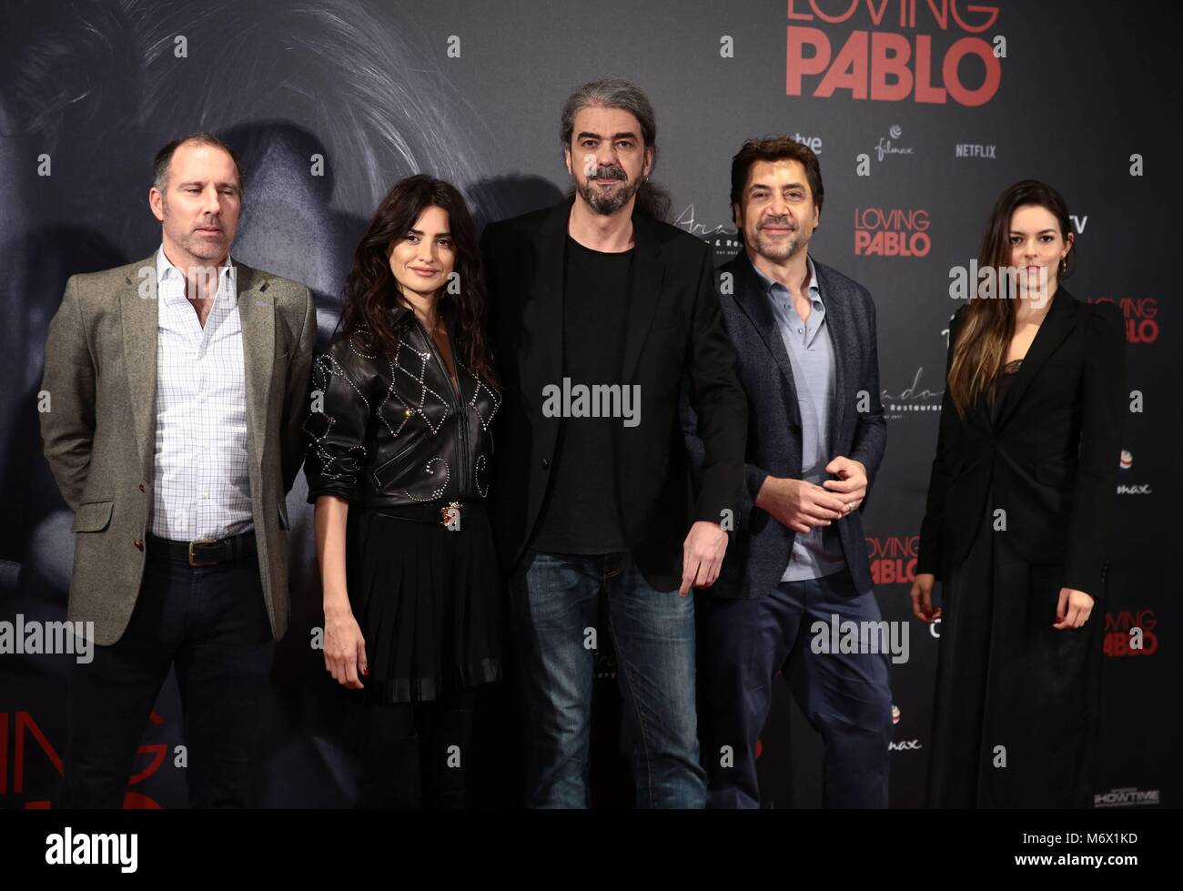 PRESENTACION MADRID PELICULA AMOREVOLE PABLO JAVIER BARDEM;JAVIER BARDEM.;Penelope Cruz;FERNANDO LEON DE ARANOA;julieth restrepo; 06/03/2018 Produttore Miguel Menendez de Zubillaga, direttore Fernando Leon de Aranoa con gli attori Javier Bardem , Penelope Cruz e Julieth Restrepo a photocall di " amare Pablo " film in Madrid martedì 6 marzo, 2018 CordonPress/EP888 Foto Stock