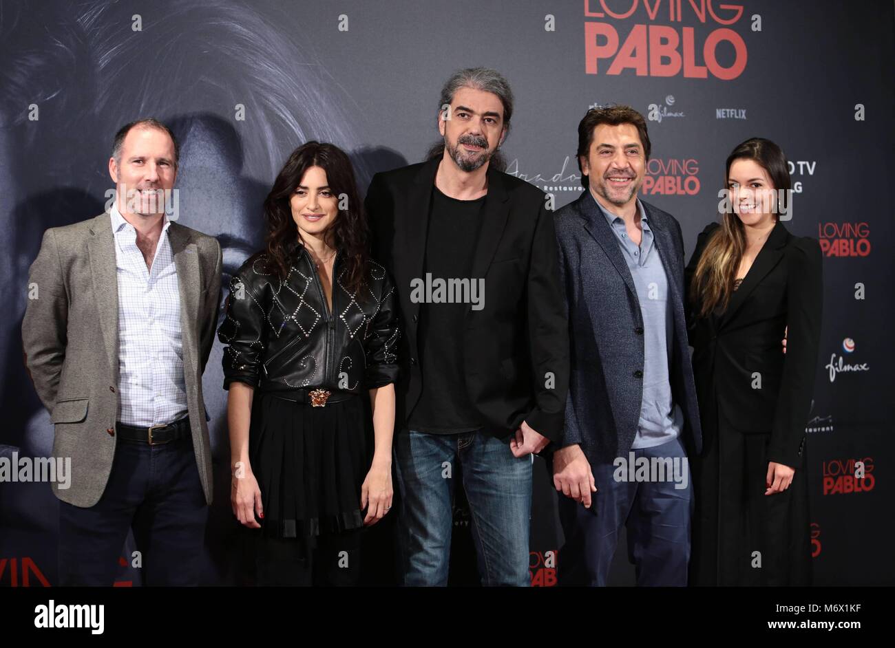 PRESENTACION MADRID PELICULA AMOREVOLE PABLO JAVIER BARDEM;JAVIER BARDEM.;Penelope Cruz;FERNANDO LEON DE ARANOA;julieth restrepo; 06/03/2018 Produttore Miguel Menendez de Zubillaga, direttore Fernando Leon de Aranoa con gli attori Javier Bardem , Penelope Cruz e Julieth Restrepo a photocall di " amare Pablo " film in Madrid martedì 6 marzo, 2018 CordonPress/EP888 Foto Stock