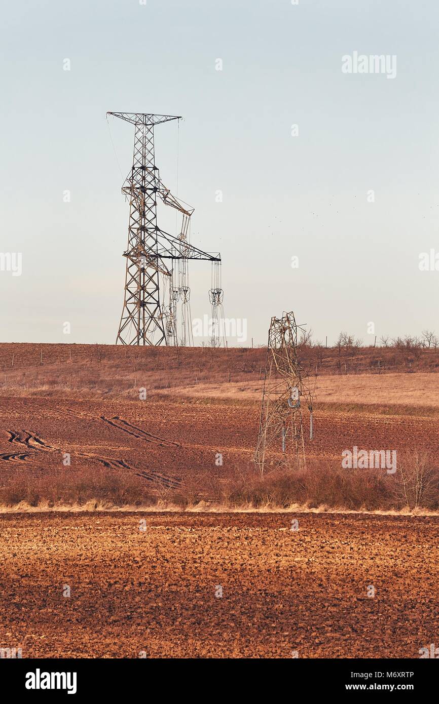 Le linee elettriche crollato Foto Stock