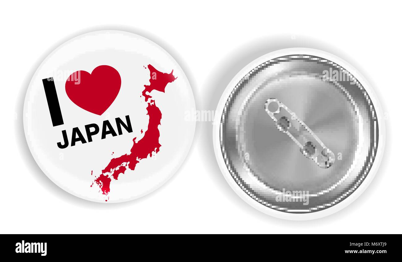 Io amo il Giappone round spilla pin fronte e retro Illustrazione Vettoriale