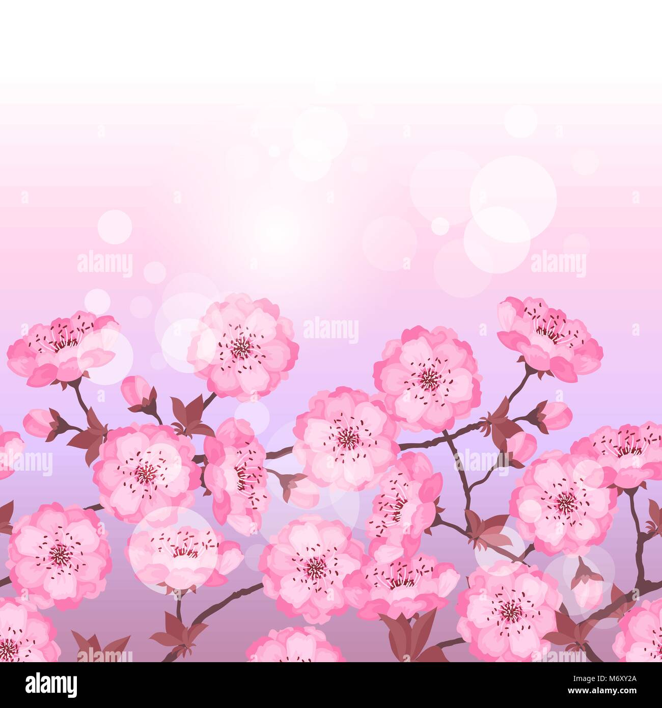 Molla fiori sakura seamless pattern bordo orizzontale Illustrazione Vettoriale