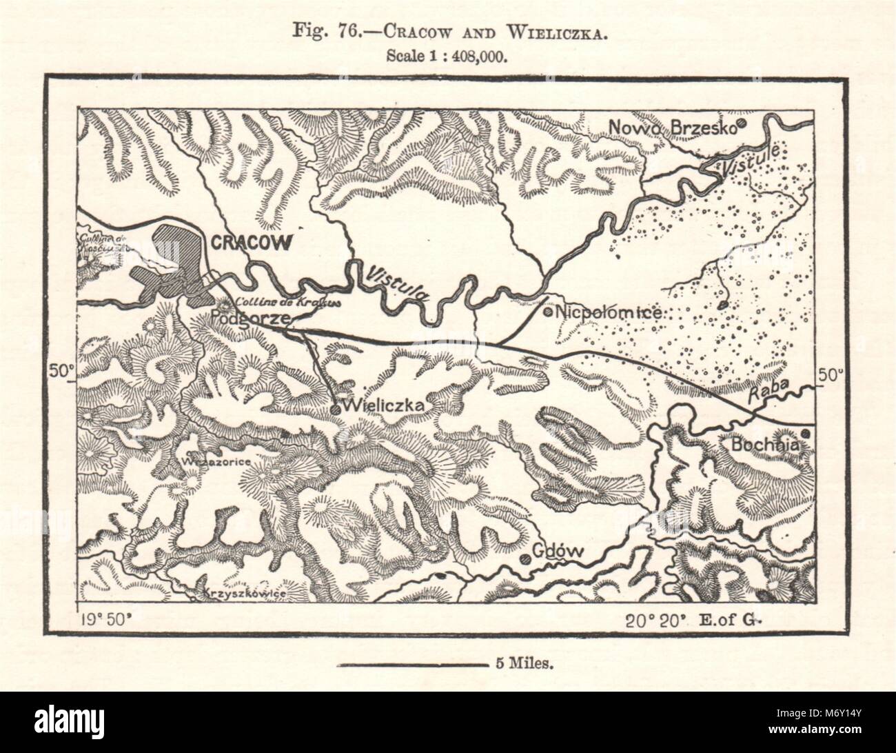 Cracovia e Wieliczka. Dintorni di Cracovia. La Polonia. Schizzo 1885 antica Foto Stock